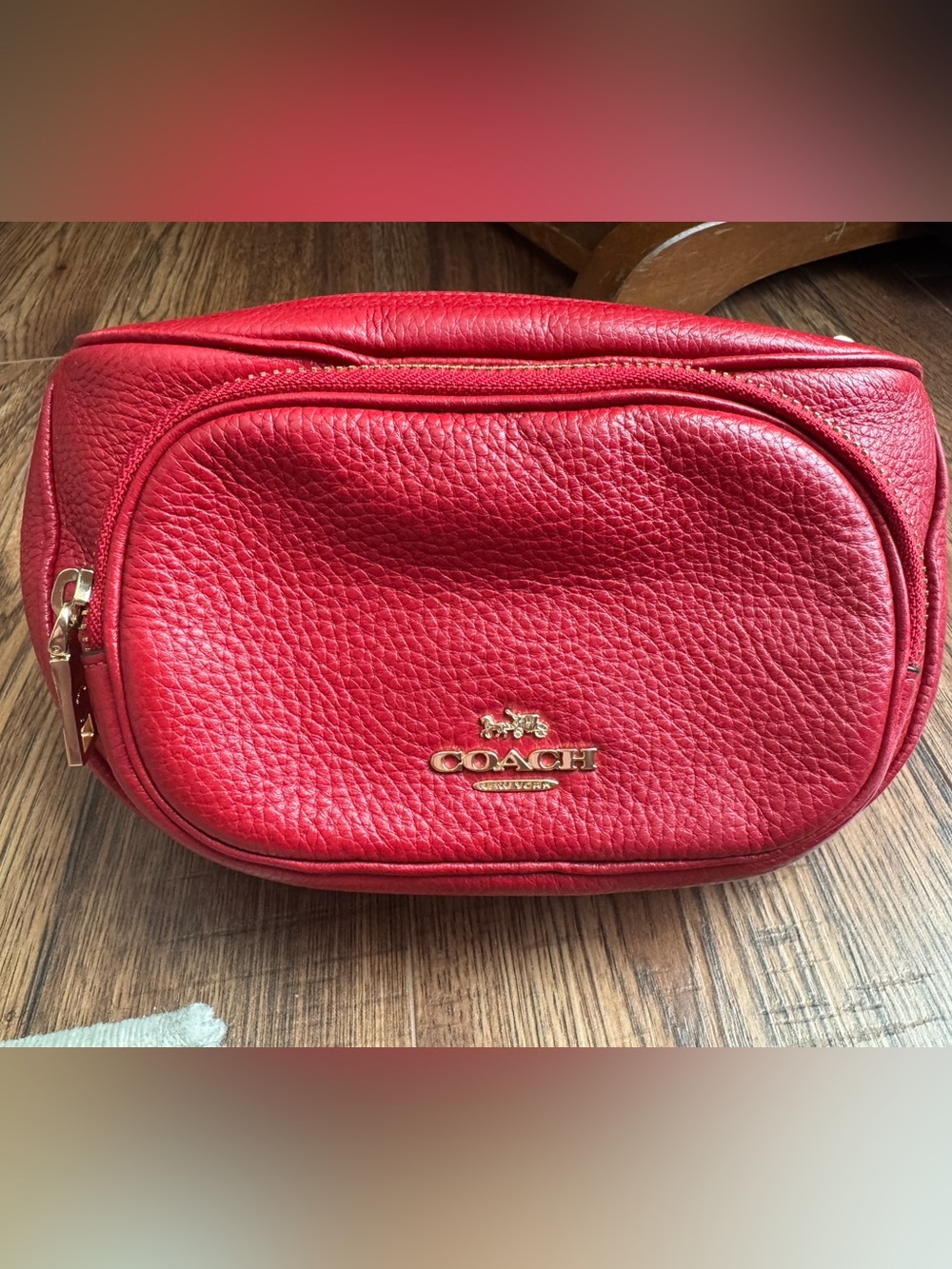 Coach Red Pebbled Leather belt bag with Gold Logo